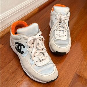 CHANEL Sneakers in White, Black, Silver and Orange